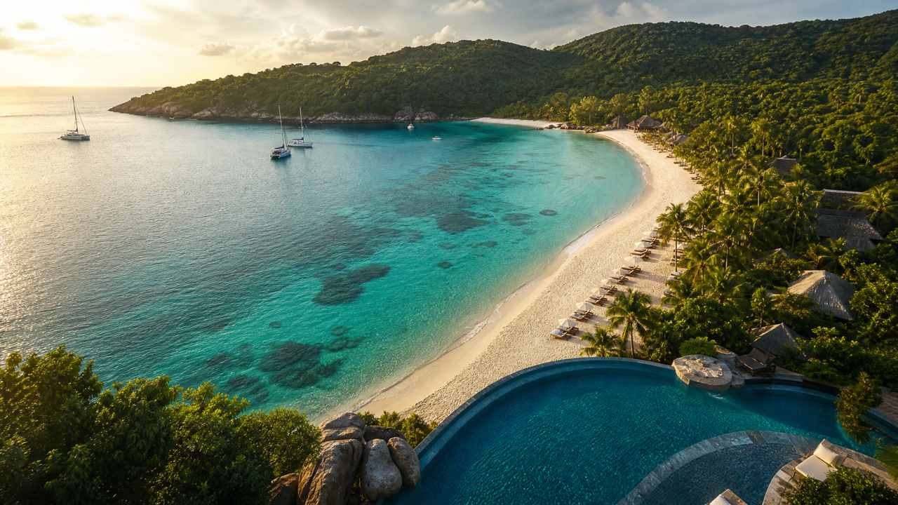 Phu Quoc luxury beach resort with turquoise water